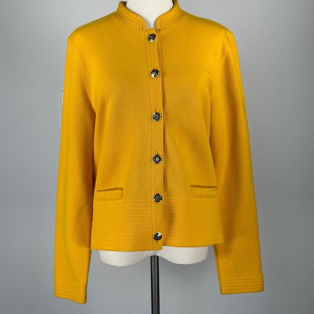VTG Adrienne Vittadini Women's‎ Wool Cardigan Mustard S Gold Button Lady Jacket